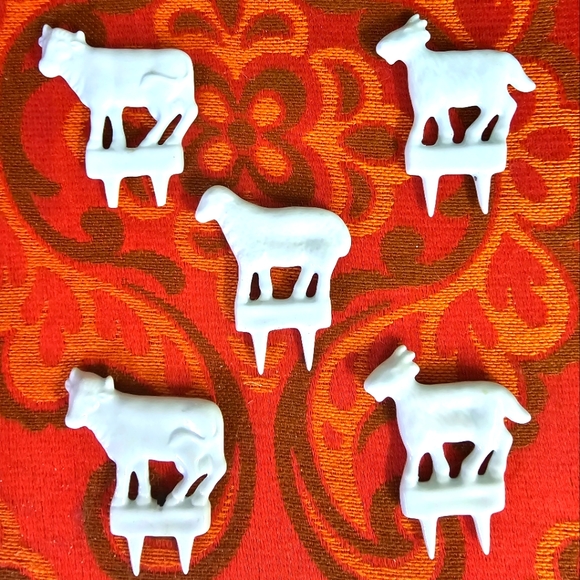 5 Vintage Porcelain Garden Markers Cows, Goats & a Sheep - Picture 1 of 5